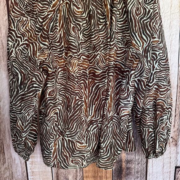 Tommy Bahama Blouse Zen Zebra Peasant Top Animal Print Fall Long Sleeve XL NWT - Picture 6 of 9